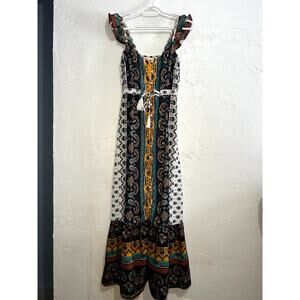 Lexi Morgan paisley floral patchwork ruffle button down maxi dress‎ bohemian